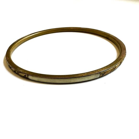 Brass and abalone thin bangle bracelet - Picture 1 of 9